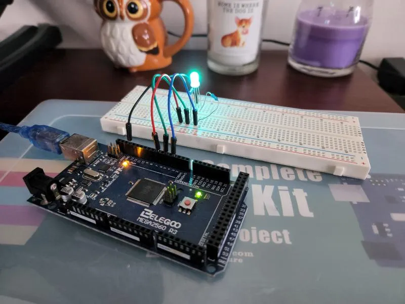 RGB LED shining blue